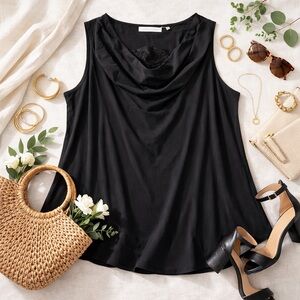 Soft Surroundings Silk Cowl Neck Tank Top Black 3X — NWT